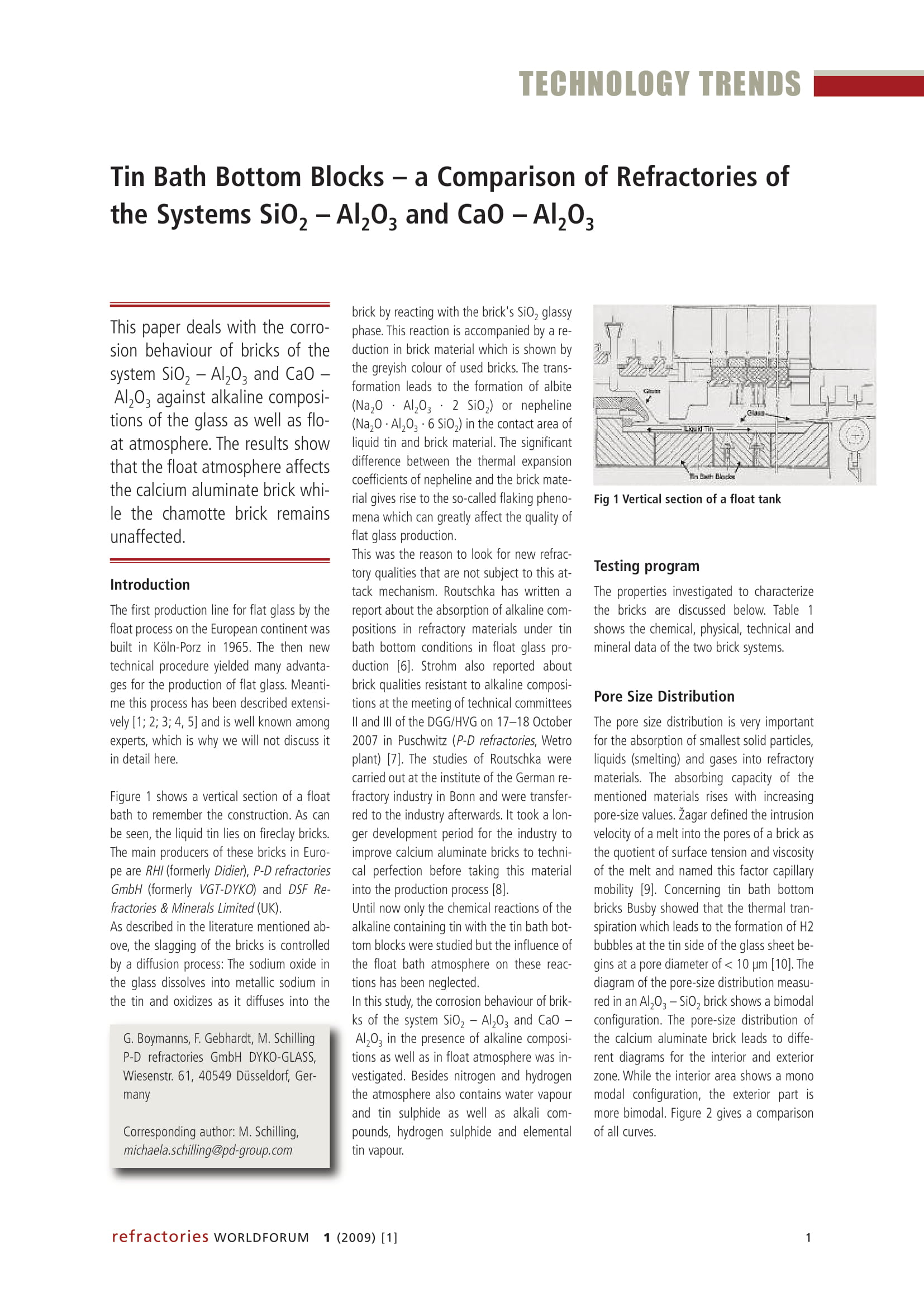 Tin Bath Bottom Blocks – a Comparison of Refractories of the Systems SiO₂–Al₂O₃ and CaO–Al₂O₃