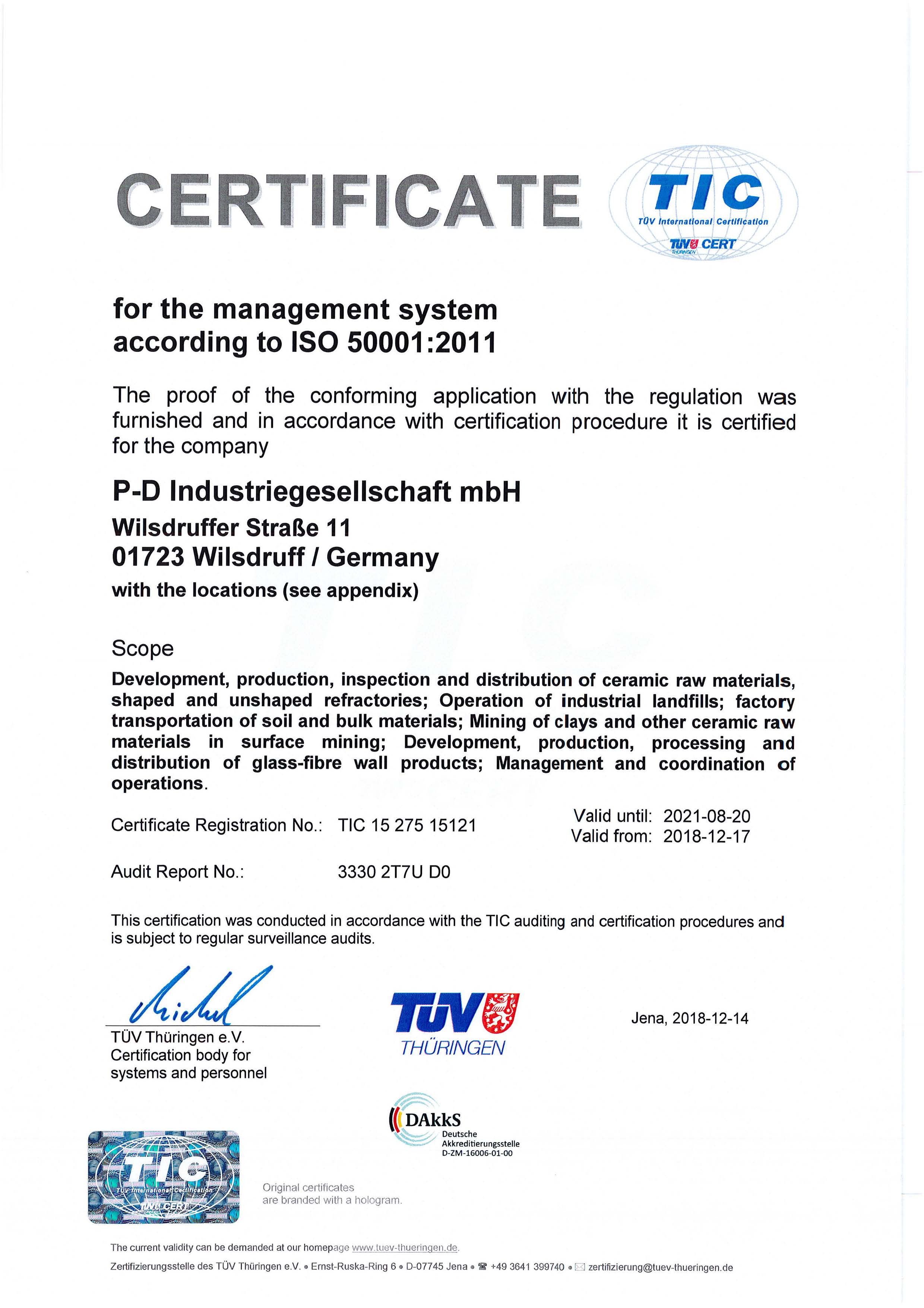 P-D Industriegesellschaft mbH · DIN EN ISO 50001:2011