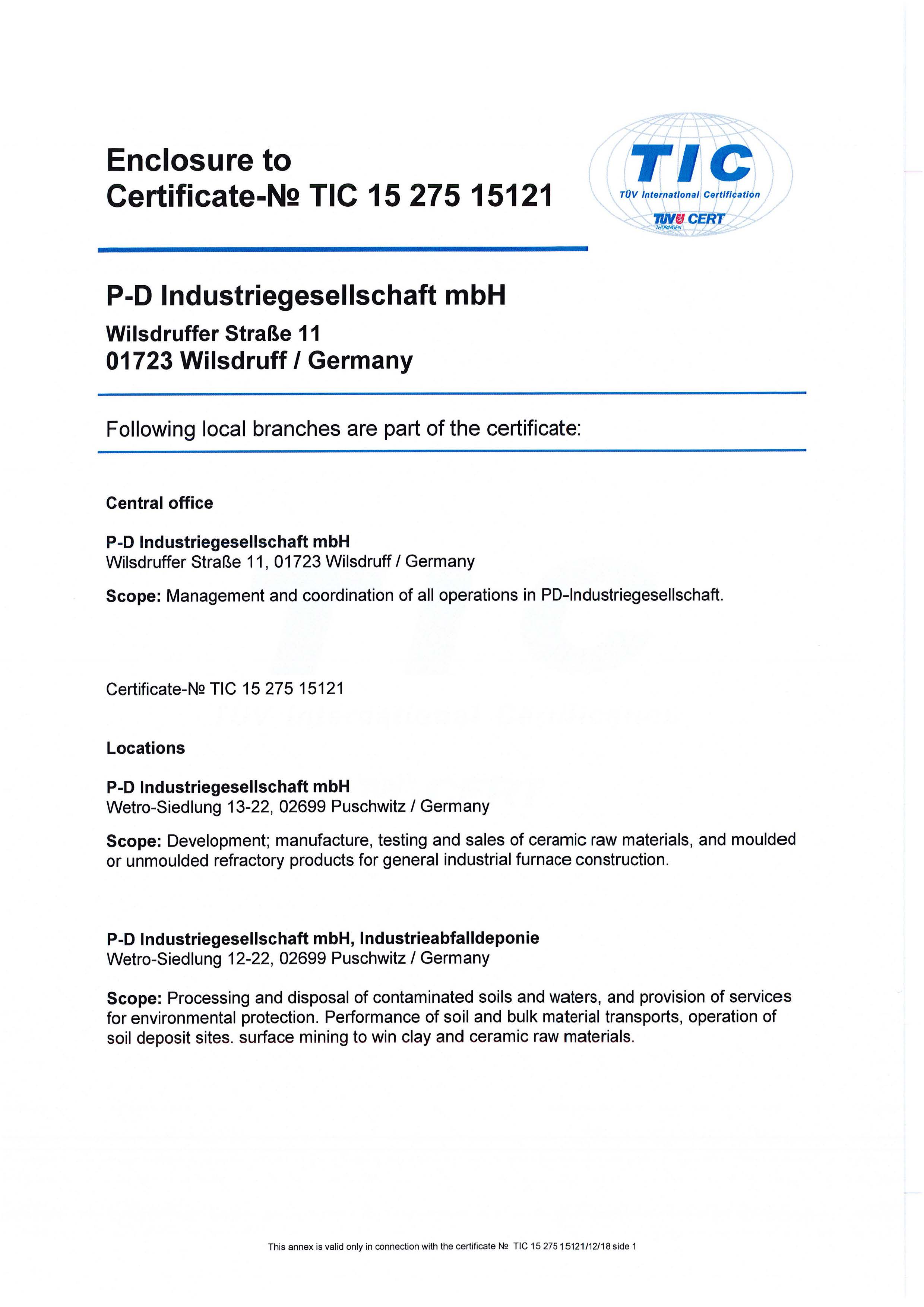 P-D Industriegesellschaft mbH · DIN EN ISO 50001:2011 (Enclosure)